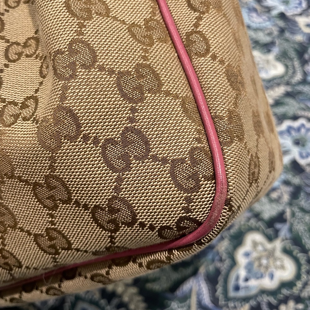 Gucci Sukey Top Handle Medium Tote GG Canvas with Mauve/Rose Leather Trim - Picture 10 of 15